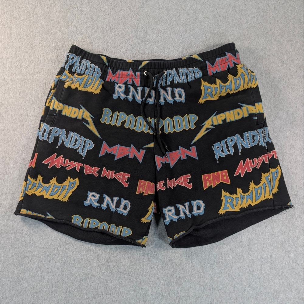 Ripndip Must Be Nice Metal Logo Sweat Shorts Mens Medium Black Heavy Metal Print
